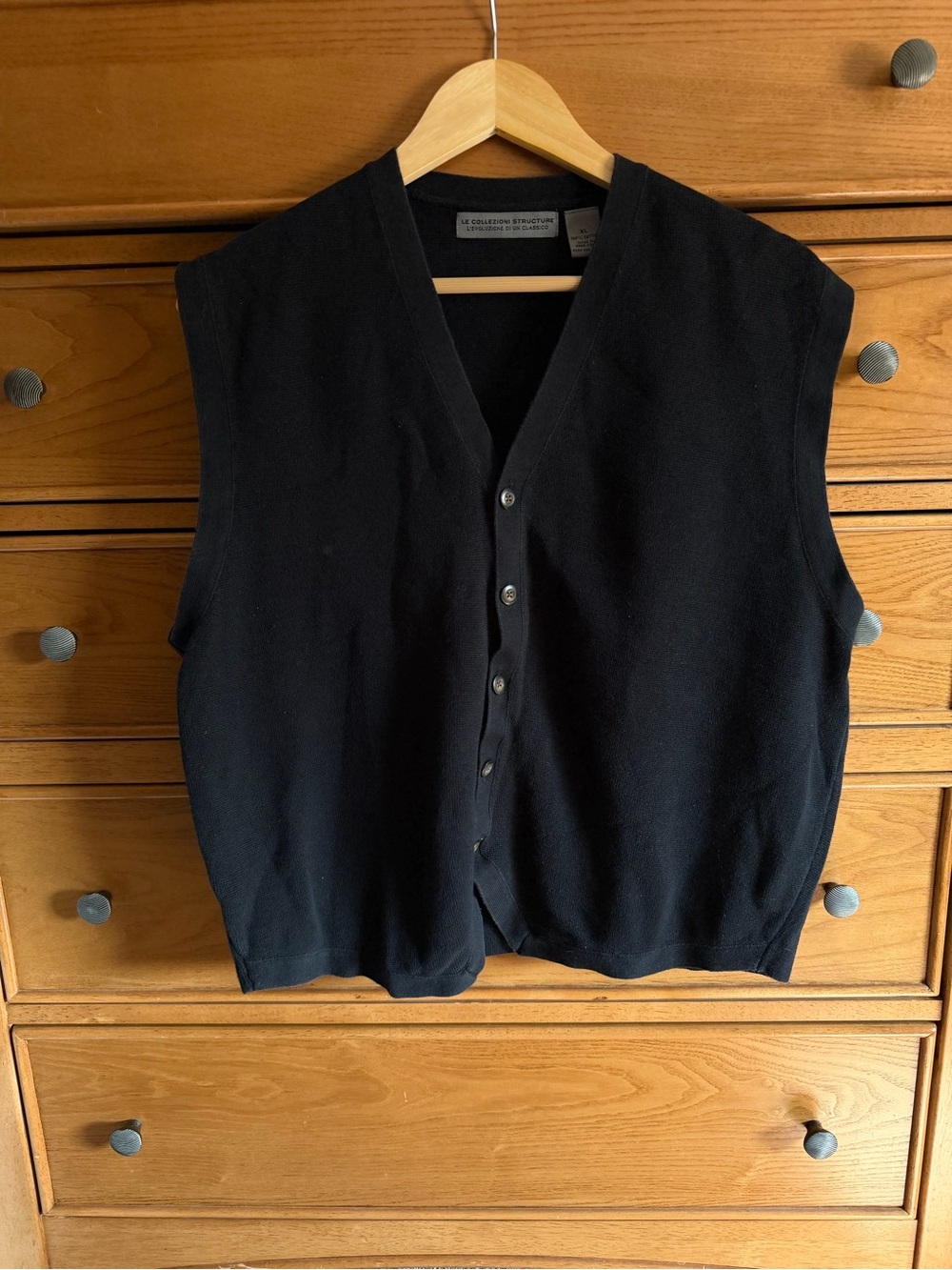 Vintage Le Collezioni Structure Mens XL Black 100% Cotton Button Sweater Vest